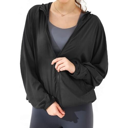 Autumn Winter Sports Jacket Women Zipper Long-Sleeve Hooded Hip-Covering Loose Fitness Coat Casual Running Training Yoga Clothes