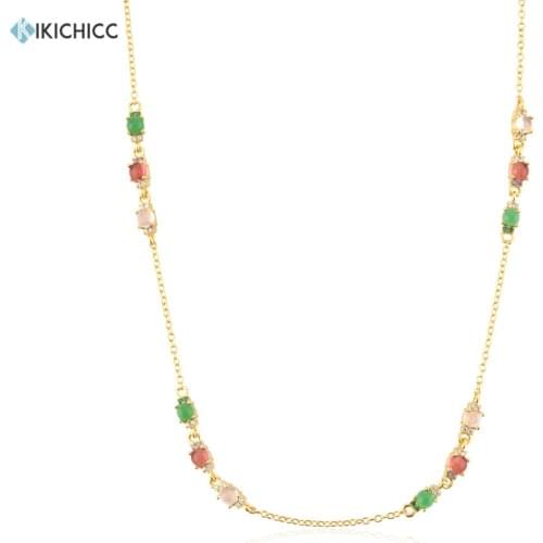 KIKICHICC 925 Sterling Silver Gold Lofoten Island Green Rainbow CZ Zircon Charm Choker Choker Necklace Women Fine Jewelry Gift