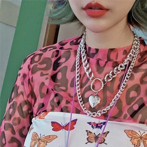 Hip Hop Double Heart Pendant Necklace For Women Fashion Charm Cool Punk Creative Vintage Choker Necklace Jewelry Gifts New