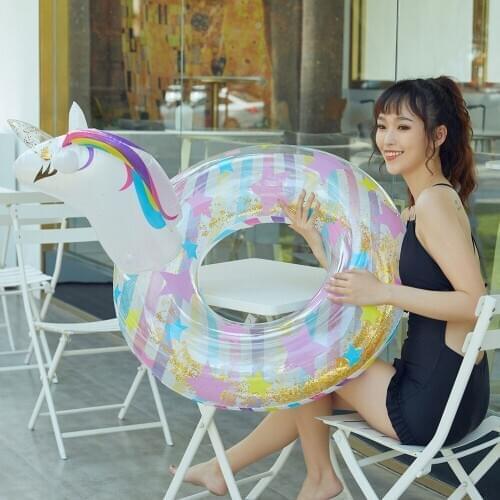 Sequins unicorn swimming ring inflatable swimming circle unicorn swimming ring underwater floating ring rainbow horse circle Toy