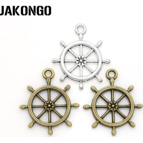 10pcs Vintage Antique Silver Plated Rudder Charms Pendants for Jewelry Making Necklace Earrings Findings DIY Handmade 28x25mm