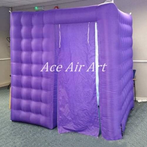 Portable purple color inflatable LED photo booth,pop up photo backdrop with foldable curtain and spotlights for Mexico