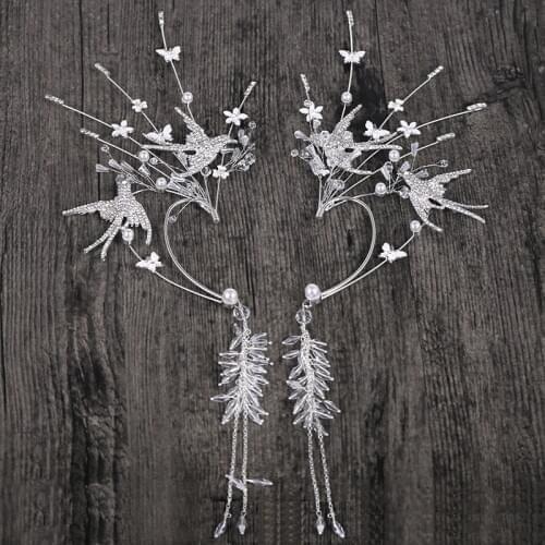 Luxury Cubic Zircon Bird Water Drill Birds Long Tassel Ear Hanging Bride Hair Clip Fairy Hair Jewelry Wedding Hair Accessories