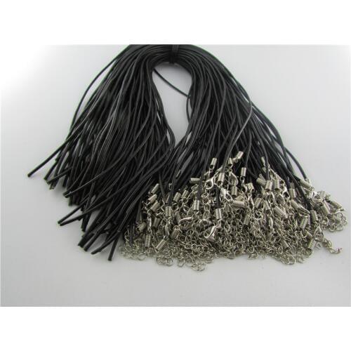 10pcs/Lot Black 2mm Real Leather Necklace Cord For DIY Craft Jewelry one side clip