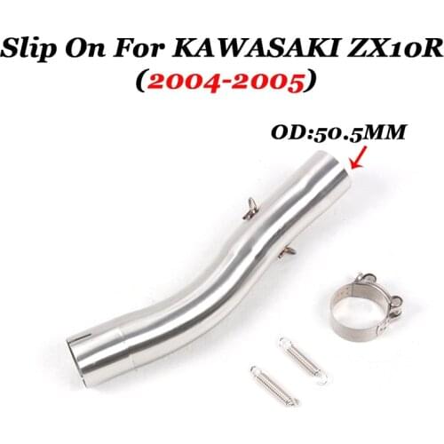 Slip On For KAWASAKI ZX10R ZX-10R 2004 2005 Motorcycle GP Exhaust Escape Moto Middle Mid Connection Link Pipe 51MM Muffler