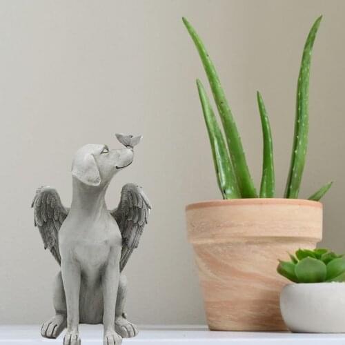 Angel Dog Wing Statue Memorial Cartoons Resin Pet Dog Figurines Garden Art Ornaments Lawn Yard Villa Home Decor