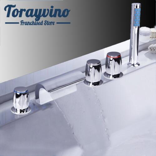 Torayvino bathtub faucets torneira de parede lavabo Deck Mount taps brass Chrome Pull-out faucet corrosion resistant mixer tap