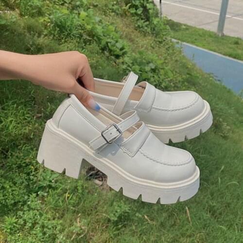 Summer thick heel platform small leather shoes female British style Japanese jk shoes retro Mary Jane leather shoes