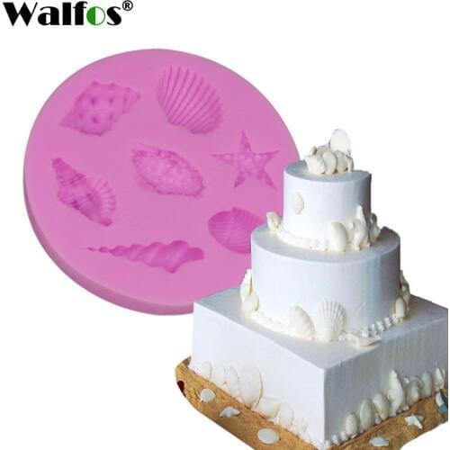 WALFOS 7 hole Sea Shell Shape Chocolate Silicon Mold Fondant Cake Decoration Mold