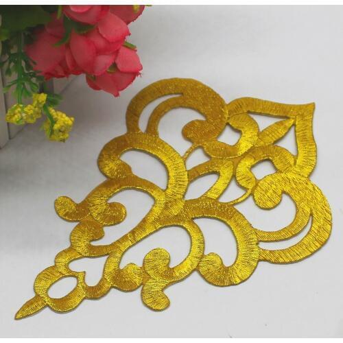 YACKALASI Iron On Patches 5 Pcs/Lot Gold Appliqued Cosplay Lace Diy Embroidery Flower Trims 16*11cm