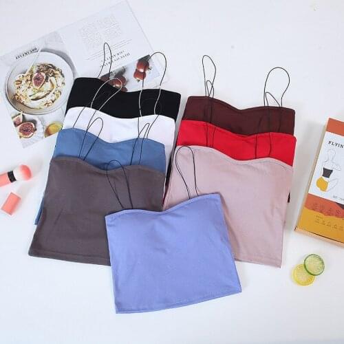 Women Elastic Bandeau Tank Top Summer Spaghetti Straps Seamless Tube Top Camis Sexy Sports Bra Removable Chest Padded Wrap Chest