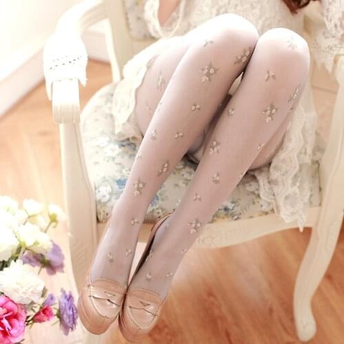 Lady Floral Embroidered Pantyhose Sweet Imitation Silk Retro Flowers Print Thin Japanese Style Lot Embossed order to skirt