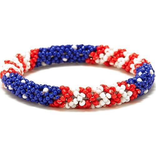 Handmade Bead Bracelet Hippy Friendship Popular Roll Crochet Woven Seed Beads USA flag stripes Pattern Bracelets For Women