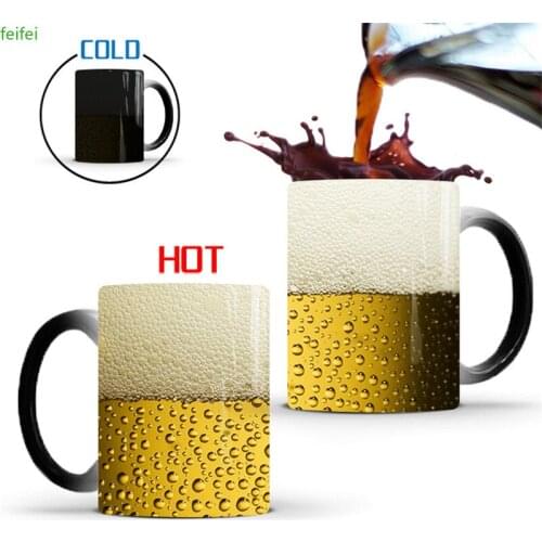 1PC Creative Beer Bubble Pattern Color Changing Coffee Mug Cup Magic Ceramic Cups Milk Cups Tea Coffee Mugs Drinkware Gift