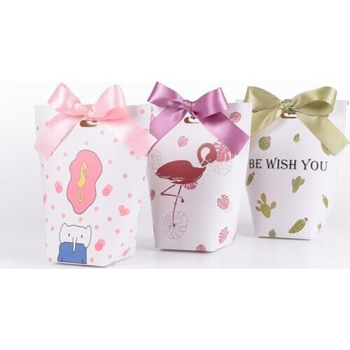 20 Sets Cactus Elephant Flamingo Gift Package Cake Candy Box with Ribbon Wedding Favors and Gifts Box Party Supply