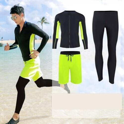 Mens 3pcs Activewear Gym Outfit Set Fitness Water Sportswear Kit Compression Rash Guards Swimwear Full Surf Swim Bathing Suit