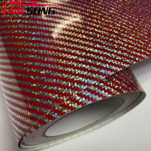 50CM*200/300/500CM 2D rainbow Carbon Red Laser Carbon Fiber Vinyl Sheet Car Wrap Film Self Adhesive Sticker Decal DIY Interior