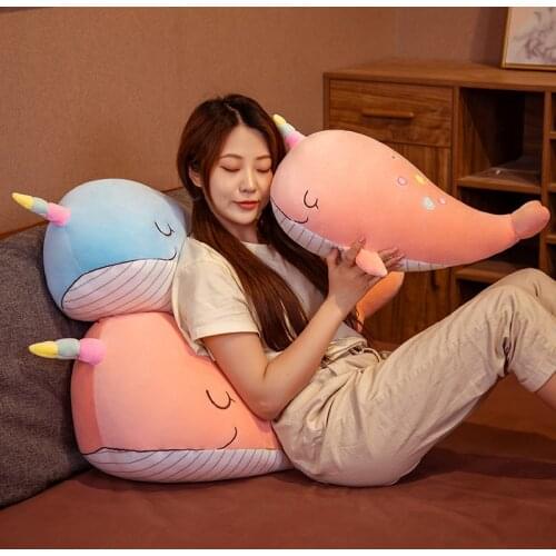 60/75cm New design unicorn whale plush toy whale soft plush pillow comfortable sleeping pillow cute birthday gift