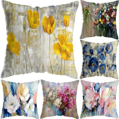Abstract Colorful Flowers Decor Pillow Car Decor Cushion Cover Home Hotel Floral Pictures Sofa Bed Cushion Cover 45x45cm