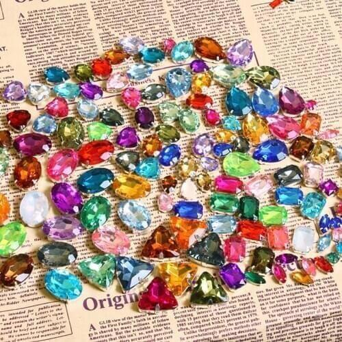 Approx 60/100Pcs Mix Size Multicolor Irregular Shape Acrylic Rhinestone For DIY Sew On Garments Shoes With Claw Crystal Stone