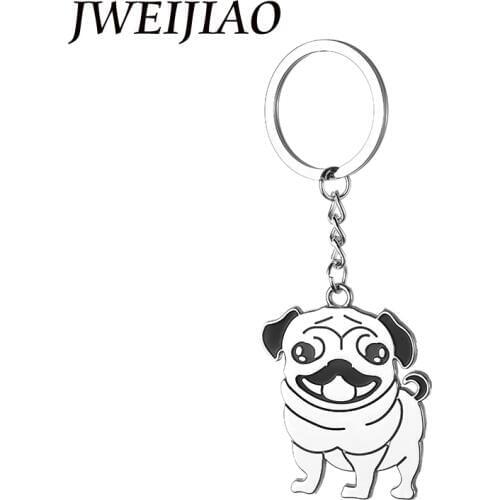 JWEIJIAO Cute Dog Key Chain Animal Keyring Key Ring Holder Stainless Steel Pug Boxer Pendant Gift Bag Car Charms Chaveiro SS69