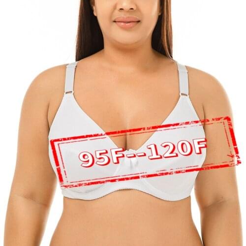 Womens Full Coverage Embroidered Support Wirefree Mastectomy Pocket Cotton Bra Plus Size 95F 100F 105F 110F 115F 120F Cup