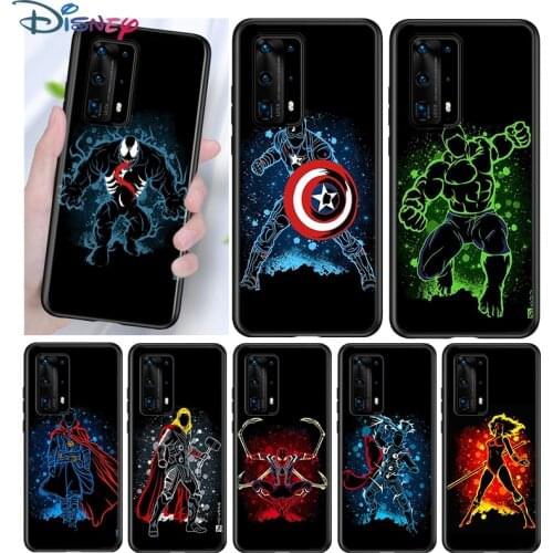 Marvel Superhero Silicone Cover For Huawei P40 P30 P20 Pro P10 P9 P8 Lite E Plus 2019 2017 5G Black Phone Case