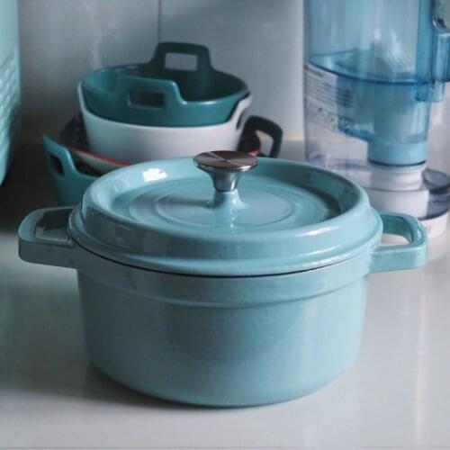 Cast Iron Dutch Oven, 2.82 Lt./20cm, Enamelled Multipurpose Pot with Lid, Oval Round Casserole Stockpot, Dual Handles