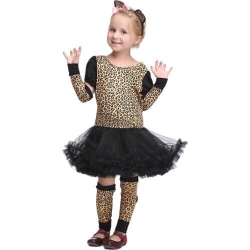 EK159 Childrens Halloween Europe and America Play Cosplay Clothes Girl Leopard Print Cartoon Costumes Suit