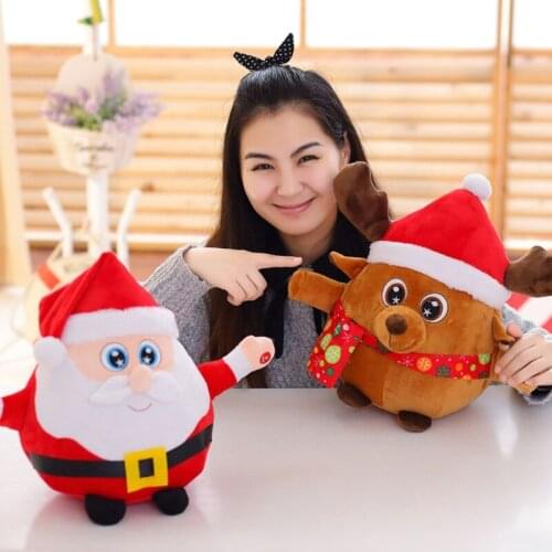 20cm/8in Plush Stuffed Santa Clause Light Up Doll Soft Cotton Christmas Decoration Party Gift Toy Holiday Doll w/t Music