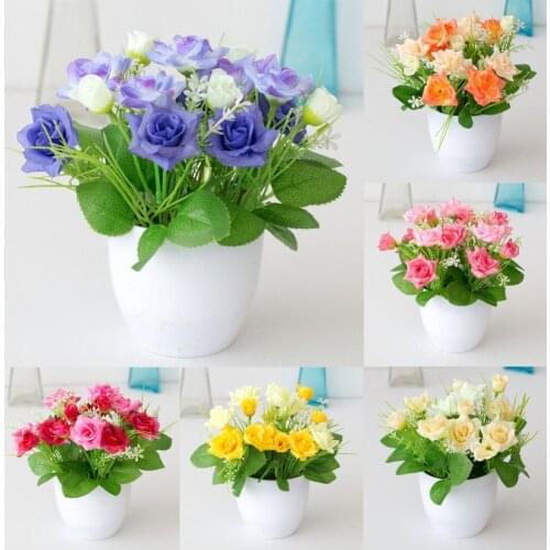 Imitation Potted Flower Rose Hotel Decoration Plastic Bookshelf Table Artificial Flower Pot for Office Artificial Flower Pot