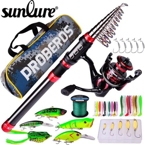 Sunlure 1.8m-3.6m Fishing Rod and Reel Combos Set Spinning Fishing Reel and Spinning Rods Fishing Line Lure Bag Hooks Full Kit