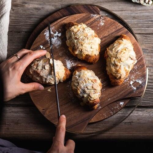 Round Wooden Chopping Block Retro Pizza Sushi Bread Tray With Handle Cutting Board Wood Food Plate Kitchen Photography Props