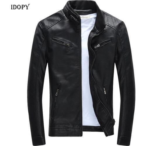 Idopy Winter Mens Faux Leather Jackets Coats Men Fleece PU Leather Fashion Vintage Fleece Lined Motorcycle Biker Leather Coat