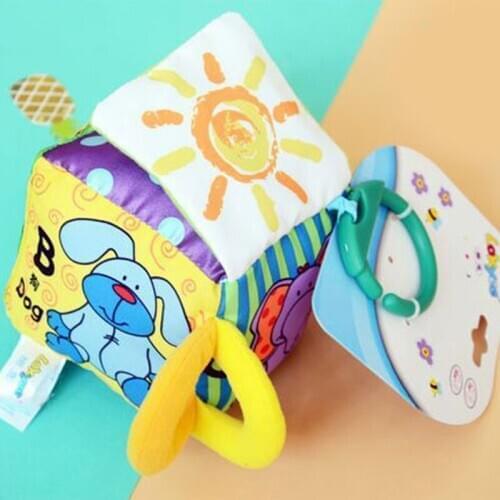Infant Cartoon Cloth Soft Doll Plush Rattle Early Educational Handbell Building Blocks Exercise Baby Hand Strength Toys
