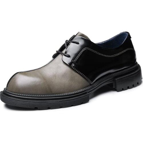 2022 New Mens Leather Oxfords Black+Khaki Cow Leather Soft Dress Carved Italian Dress Shoes Man Flat Classic Oxford man