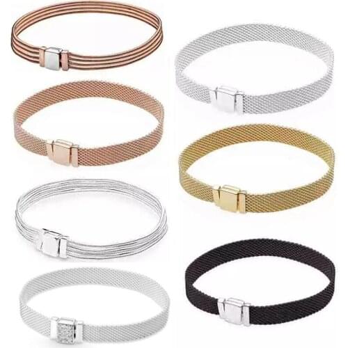 21 PDB SL 24 RLLEN 925 Silver Original Bracelet Reflective Bracelet Jewelry Womens Mesh Chain High Quality 1:1 Template