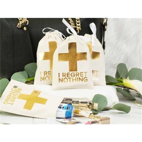 Personalized gold Bachelorette survival bridesmaid thank you gift bag hen party Cross First Aid Bag Hangovers bag Candy pouches