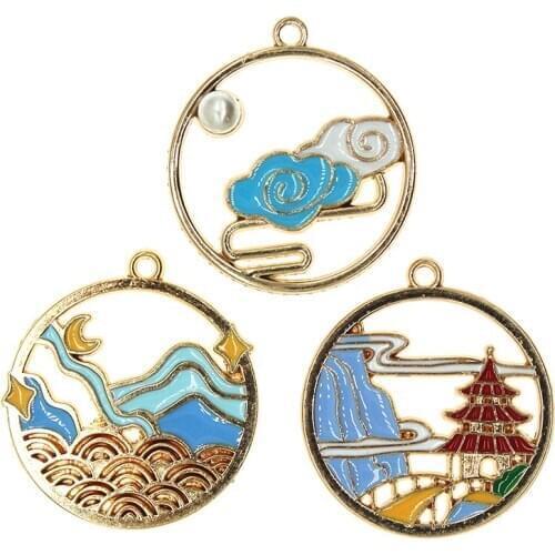 Fashion Ancient Chinese Architecture Clouds Enamel Stars Moon Charms For Jewelry DIY Bracelet Earrings Necklace Findings New