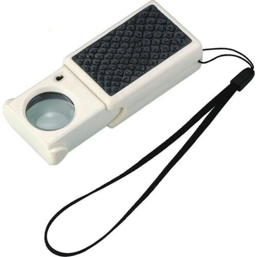 45 times portable pull high-definition jewelry mirror LED light magnifying glass with portable lanyard purple light