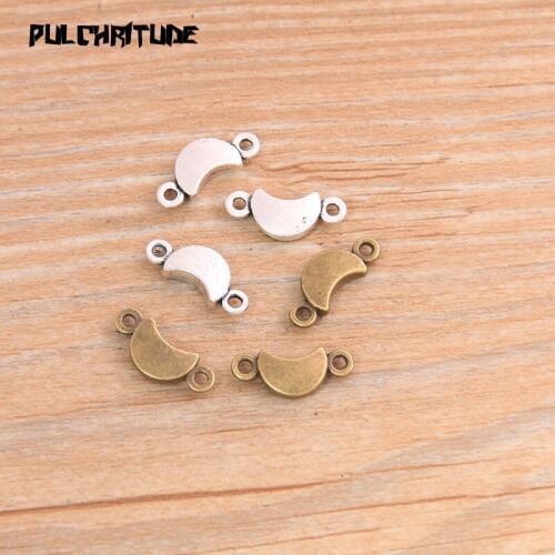 PULCHRITUDE 30pcs 6*15mm Two Color 2020 New Zinc Alloy Vintage Small Moon Connectors Pendants Jewelry Making DIY Handmade Craft