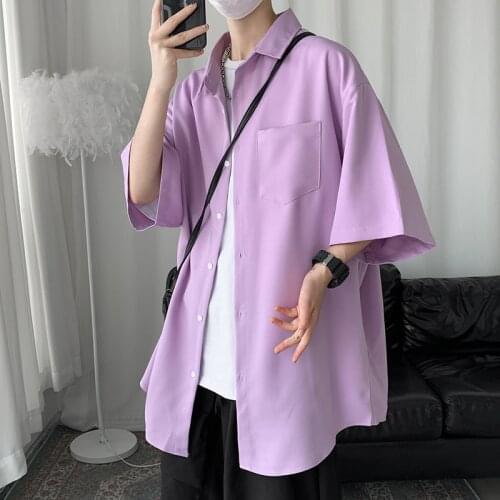 Summer Simple Design Korea Fashion Oversize Loose Mens Shirts HarajukuTurn-Down Collar Short Sleeve Chest Pocket Shirts 5XL