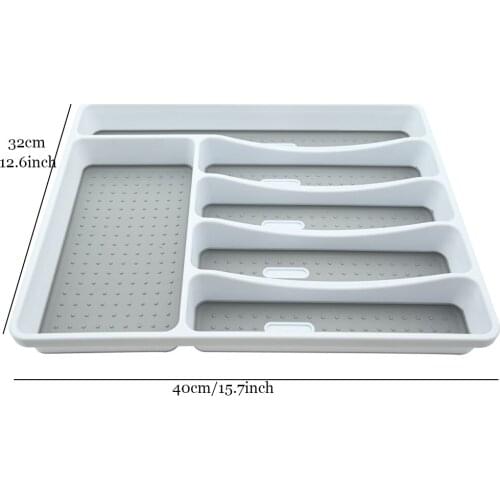 Gray Storage Tray Compartments Cutlery Kitchen Separation Kitchen Drawer Organizer Spoons Knife Fork Tableware Box Home Supply