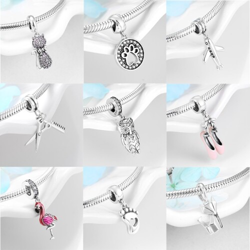 High quality 925 Sterling Silver Beautiful Owl Flamingo Charms pendants Bead Fit Original Kataoka charm Bracelet Bangles Jewelry