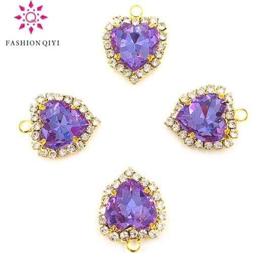 12mm Crystal violet heart shape gold base single loop Crystal button flatback Glass sew on rhinestones diy wedding Accessories