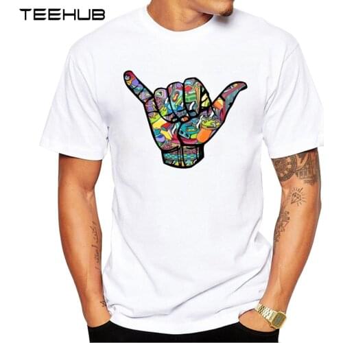 TEEHUB Mens New Fashion Hang Loose Shaka Hand Symbol Design Short Sleeve T-Shirt Cool Printed Tops Hipster Tee Shirts