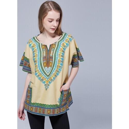 Unisex Ethnic Vintage 70s Boho Tribal African Elegant Shirt with Dashiki Print 100% Cotton Tops T-Shirt 2019