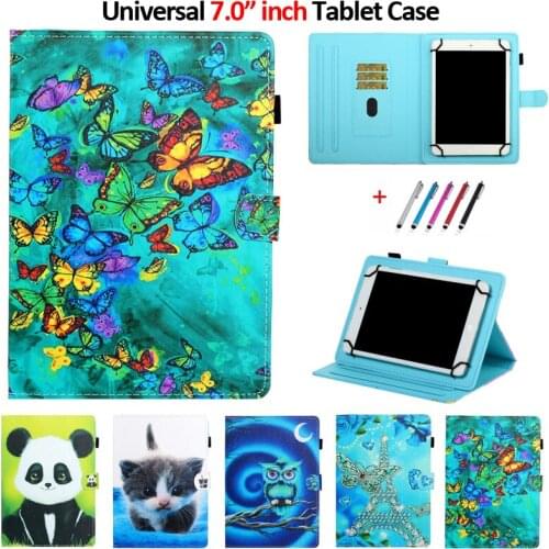 Universal 7 inch Tablet Case for Samsung Galaxy Tab A 6 7.0 Butterfly Leather Cover For Huawei Mediapad T3 7 Lenovo Tab M7 Case