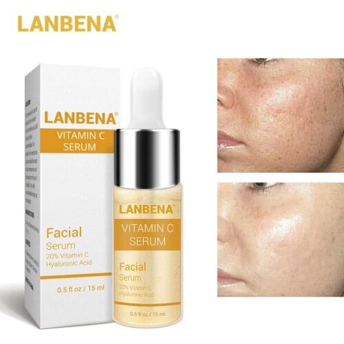 LANBENA Vitamin C Whitening Face Serum Lighten Spots Brightening Facial Skin Essence Fade Dark Spots Remove Freckle Speckle Care