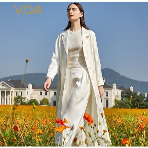 VOA Silk 34m/m Heavyweight Jacquard Milk Suit Collar Three Button Open Stitch Arch Stitch Georgette Stitching Windbreaker FE96